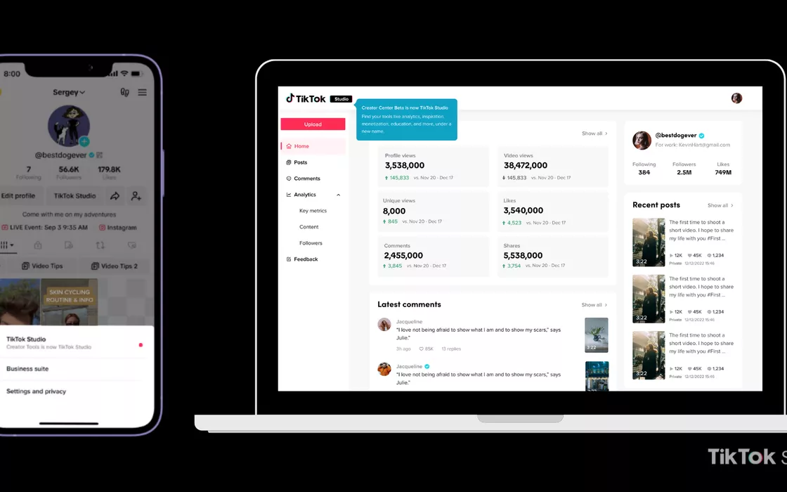 TikTok Studio aiuta i creator a monitorare le prestazioni dell'account e dei contenuti
