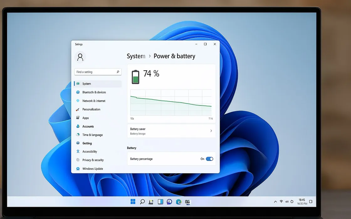 Come attivare la percentuale batteria in Windows 11