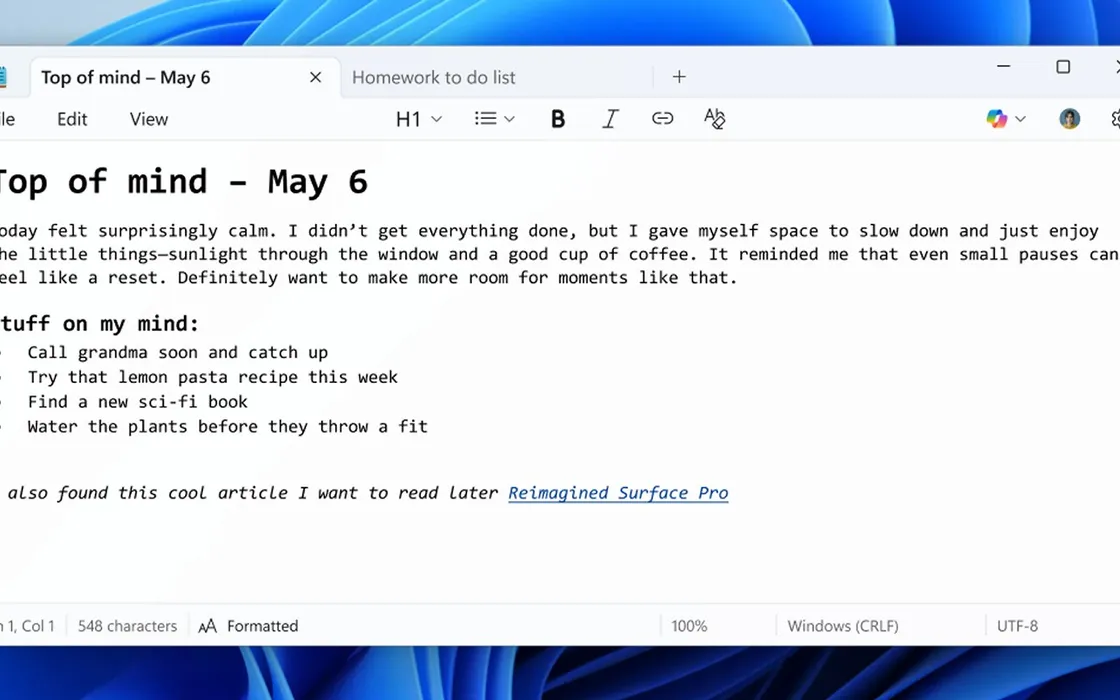Perché il Blocco note di Windows 11 adesso supporta la formattazione dei testi