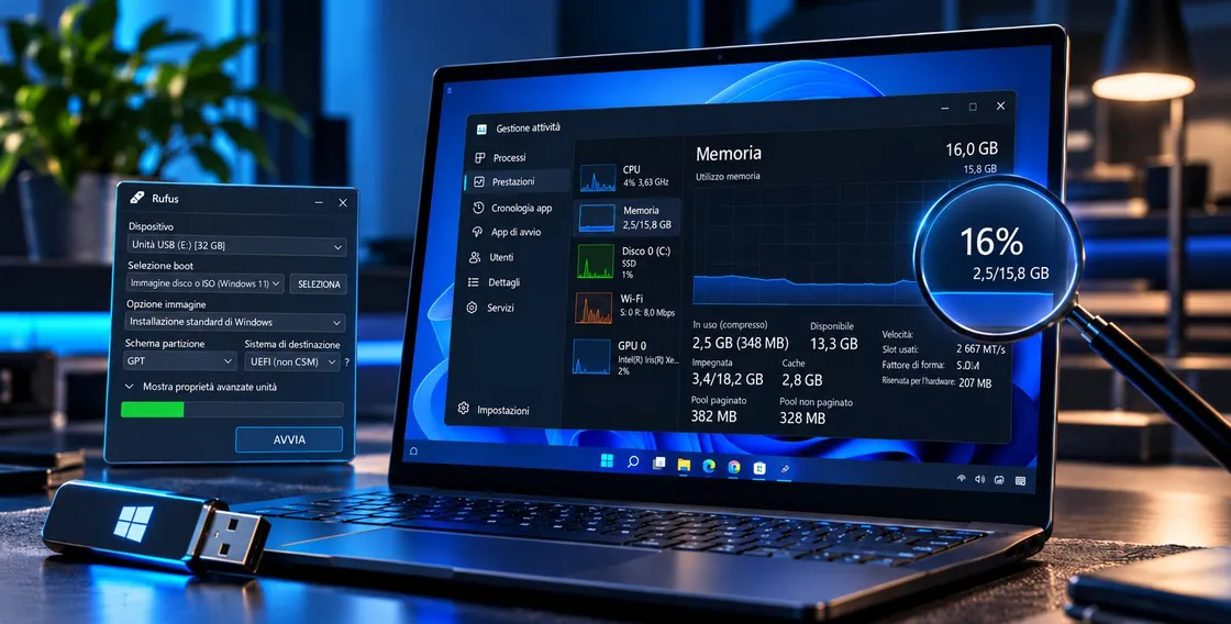 Windows 11 usa solo il 16% della RAM con Rufus? Ecco cosa c'è dietro