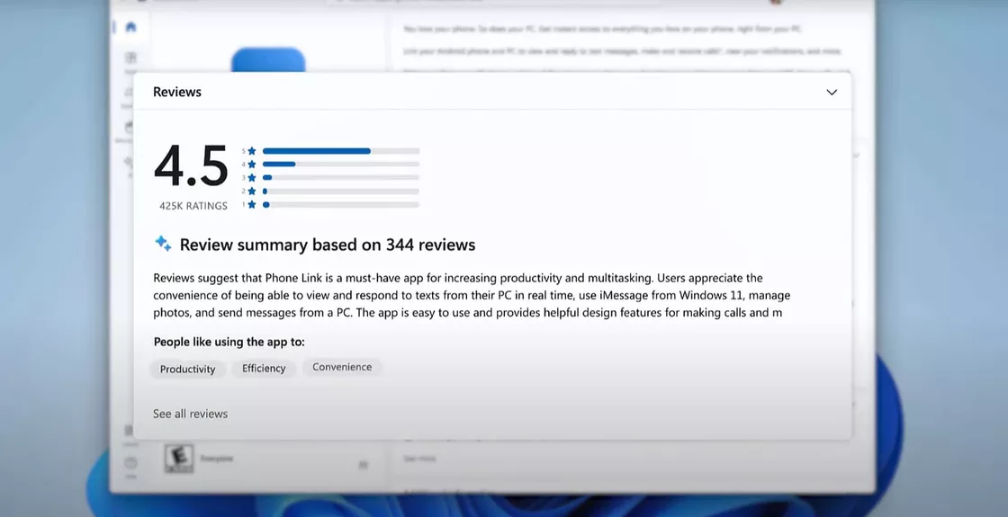 Microsoft aggiunge riassunti recensioni app generati da IA su Microsoft Store