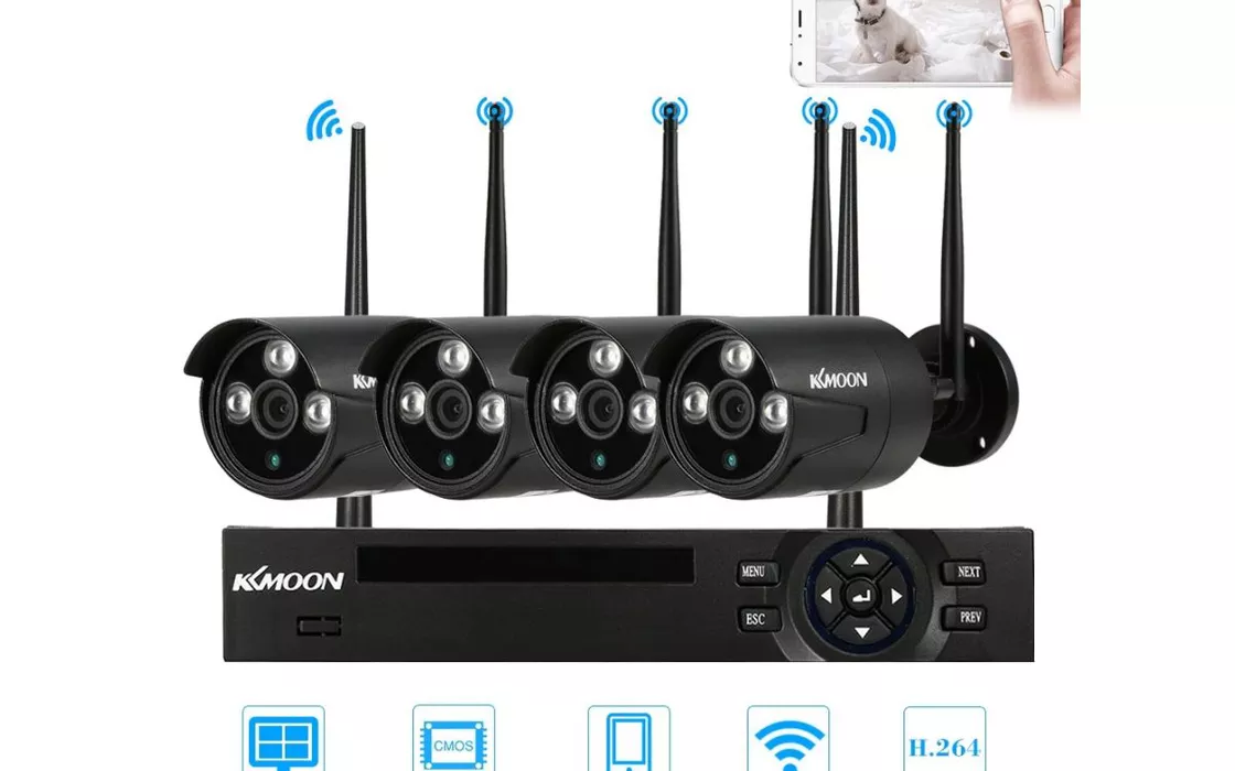 Kit economico per la videosorveglianza: KKmoon con NVR e quattro telecamere WiFi per esterni