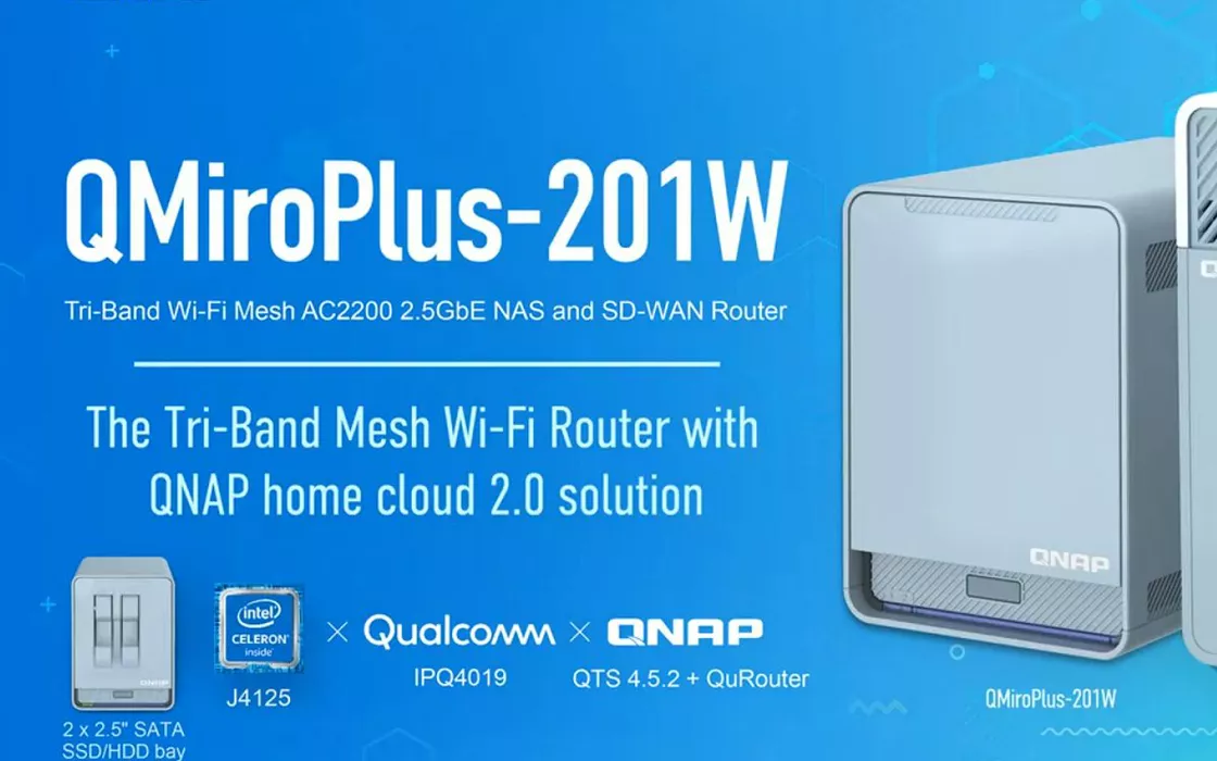 Router WiFi mesh che combina funzionalità di NAS evoluto, VPN e SD-WAN: QNAP QMiroPlus-201W