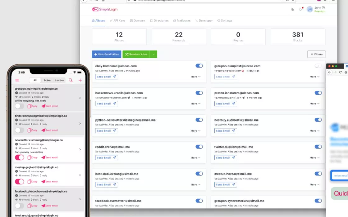 SimpleLogin: email alias e invio anonimo dei messaggi di posta. Adesso acquisito da Proton