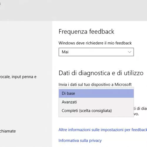 Disattivare telemetria e impostazioni di feedback in Windows 10 con un clic