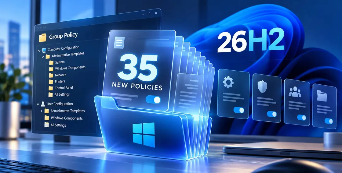 Windows 11 26H2 svela 35 nuove Group Policy: cosa cambia davvero