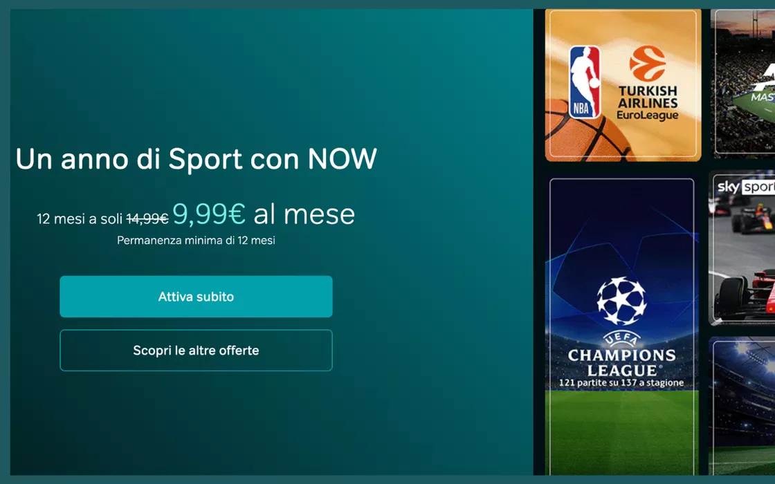 NOW: tutto il meglio dello sport a soli 9,99 Euro al mese