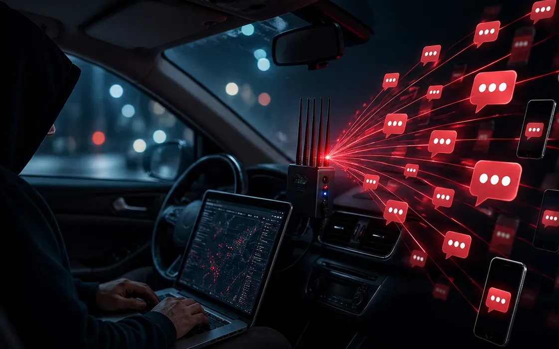 SMS Blaster in auto: così hacker colpiscono migliaia di telefoni in pochi minuti