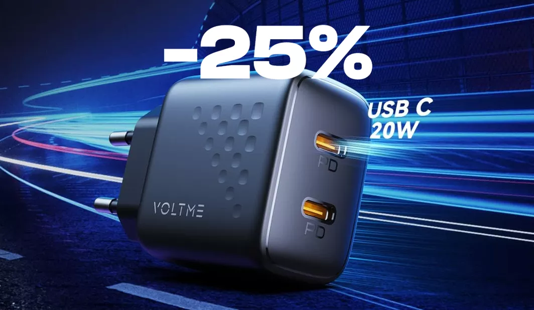 Caricabatterie USB-C 20W per ricaricare due smartphone alla volta (-25%)