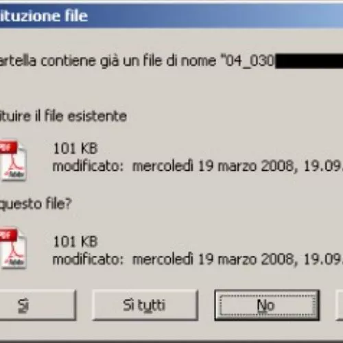 Copia di file in Windows XP: simulare la pressione del pulsante "No tutti"