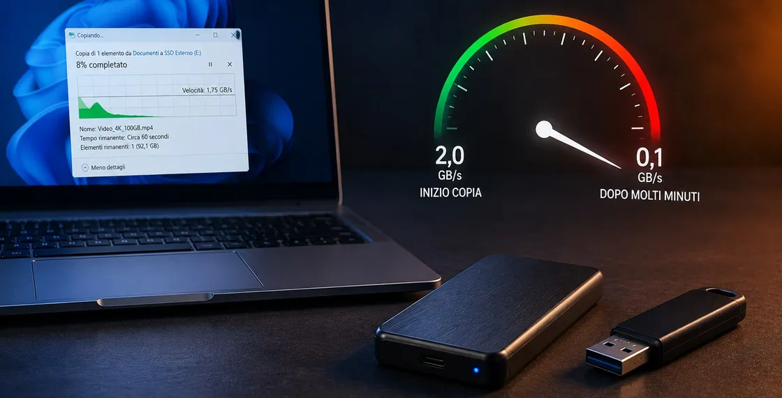 Perché SSD e chiavette USB rallentano durante copie molto lunghe