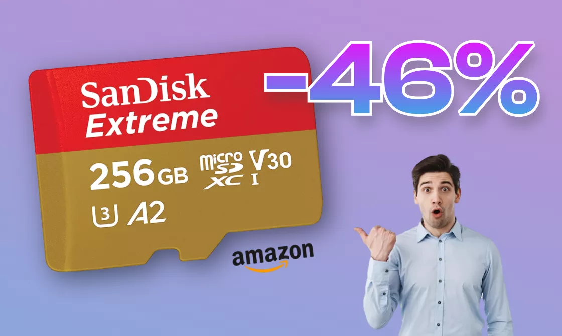 MicroSD SanDisk Extreme 256GB classe 10 a MENO di 20€ su Amazon (-46%)