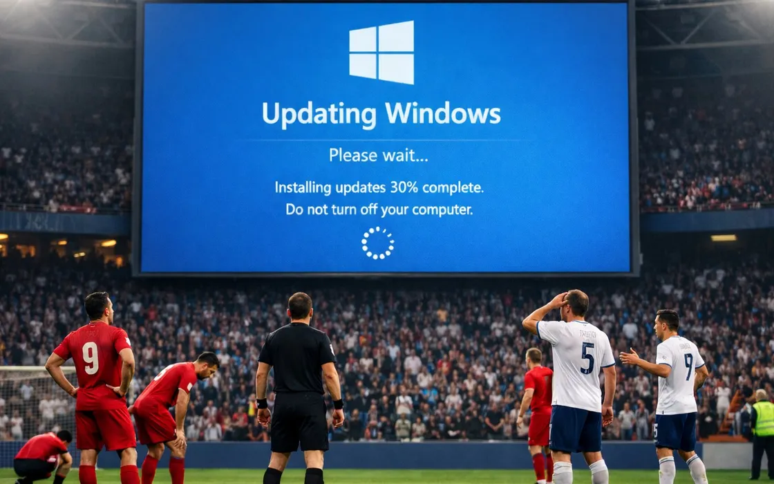 Aggiornamento Windows ferma una partita di calcio: tra fake e realtà