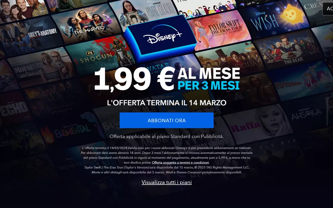 Disney+ in offerta a 1,99 euro al mese per tre mesi (piano Standard con pubblicità)