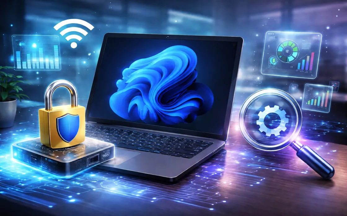 Windows 11 KB5077241: BitLocker più sicuro, Sysmon integrato e test rete immediato