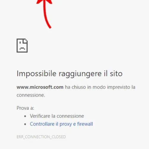 Impossibile raggiungere il sito Microsoft con Chrome