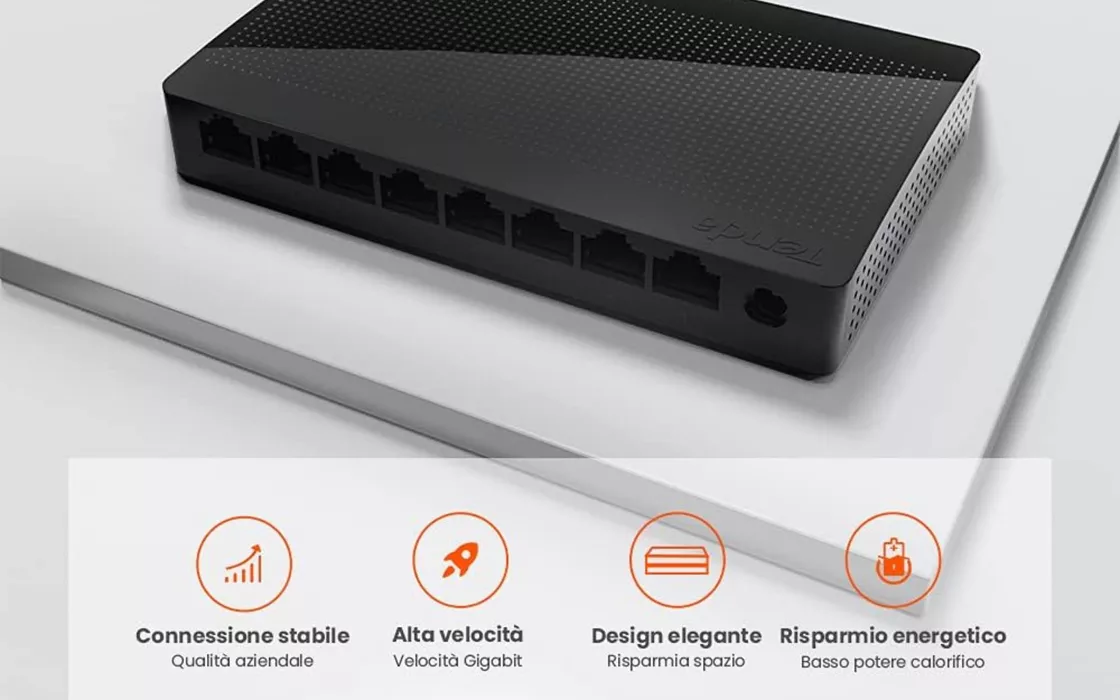 Switch Tenda a 8 porte Gigabit con Auto MDI / MDIX a meno di 16 euro su Amazon