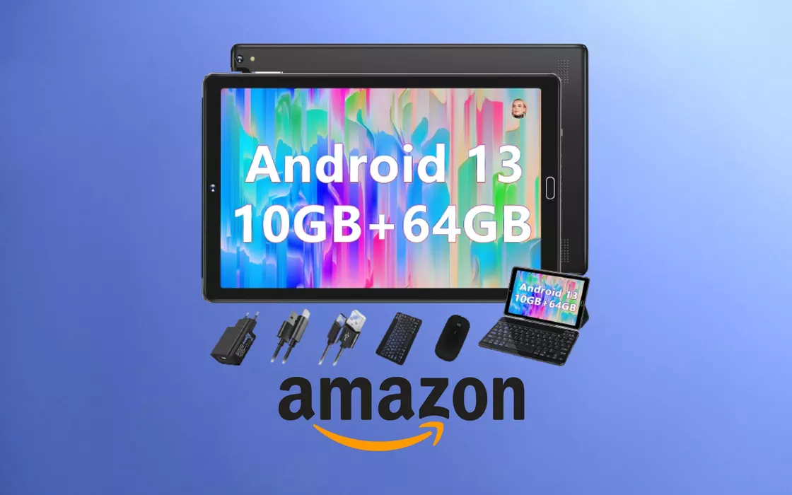 Tablet da 10 pollici con tanti accessori su Amazon sotto i 100 euro