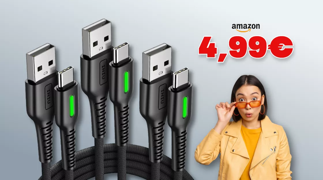 Cavo USB-C: ne prendi 3 al prezzo di (nemmeno) 1