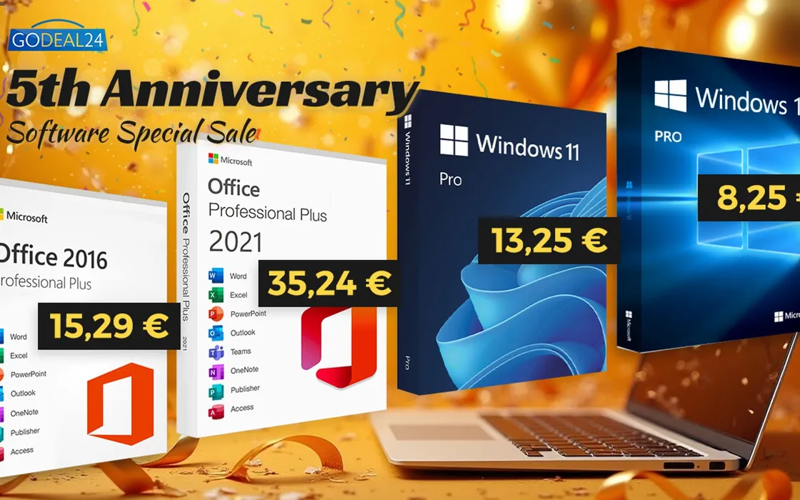 Anniversario Godeal24: Office da 15,29€, Windows 11 Pro a 13,25€