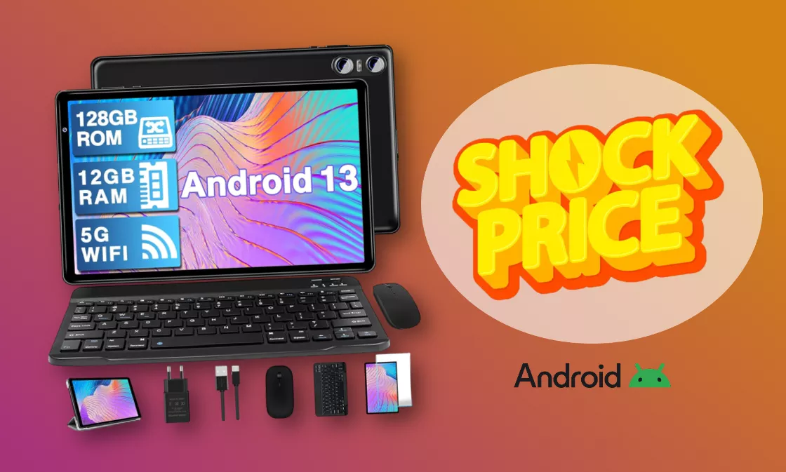 Tablet Android 13 con tastiera, mouse, cavo di ricarica e altro: prezzo BASSISSIMO