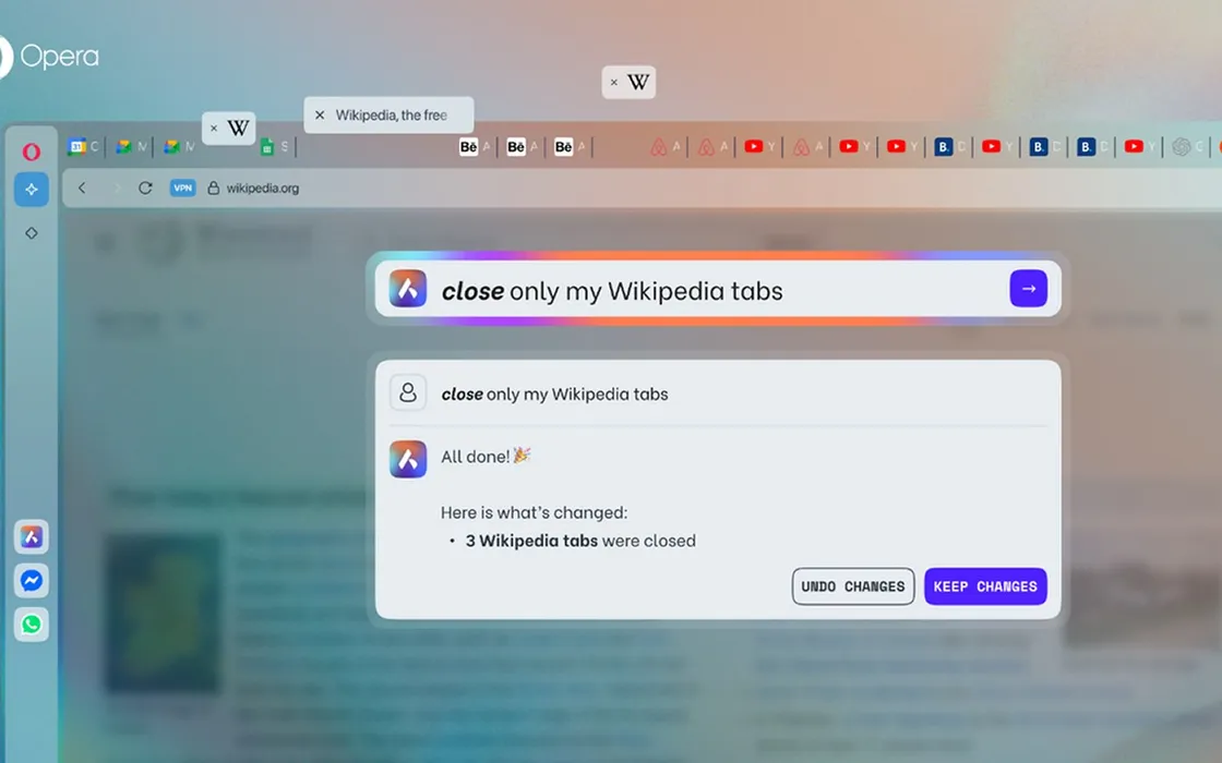 Browser Opera: intelligenza artificiale per gestire le schede aperte