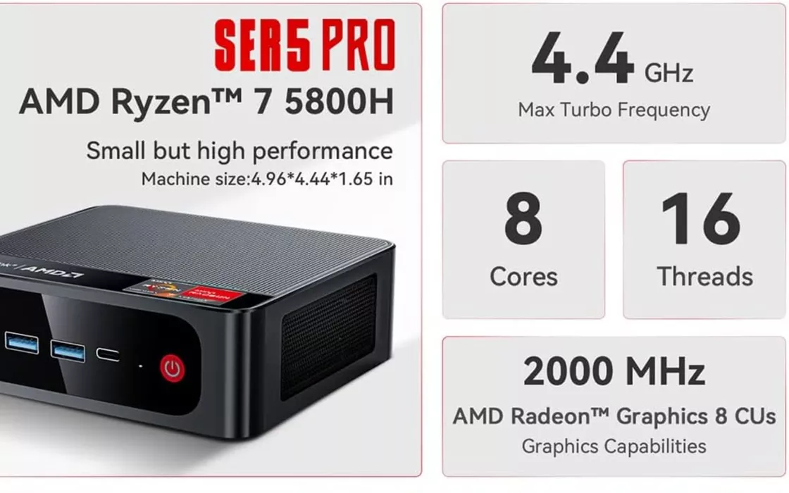 Mini PC Beelink con Ryzen 7e 32 GB di RAM DDR4: sconto del 20% e COUPON di 25 euro su Amazon