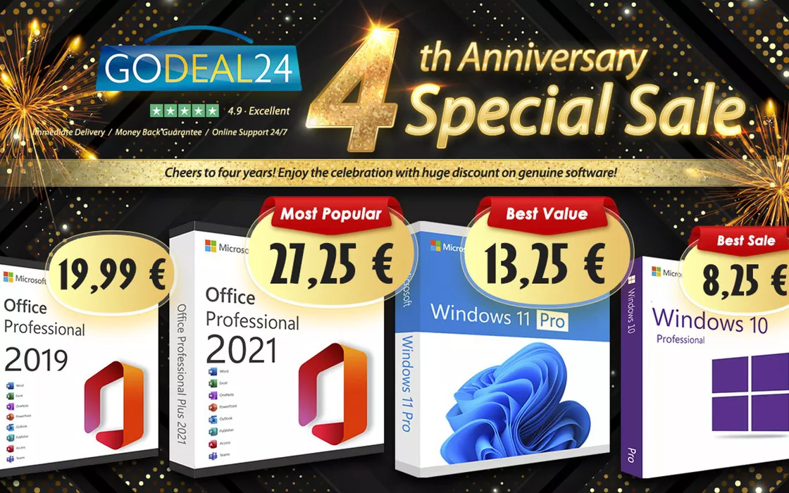 4° anniversario di Godeal24: Office2021 Pro a soli 17,25€, risparmi più del 90%