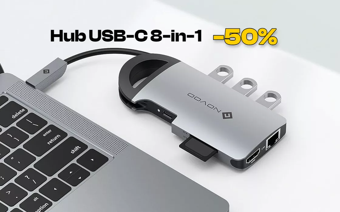 Hub USB-C 8-in-1 al 50% su Amazon: ha tutte le porte di cui hai bisogno