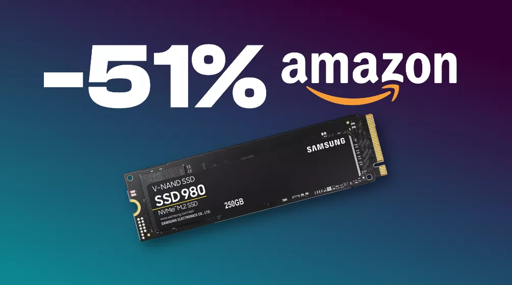 SSD Samsung 980 250GB NVMe M.2 REGALATO su Amazon (-51%)