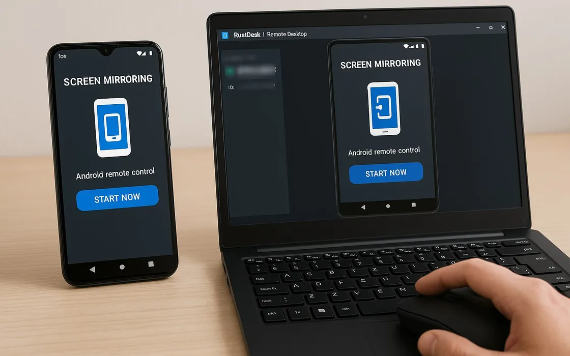 Screen mirroring Android e controllo remoto con RustDesk