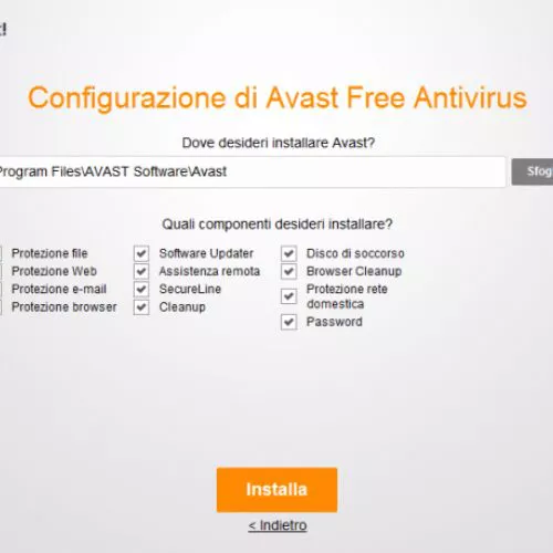 Configurare Avast antivirus e disinstallare i componenti superflui