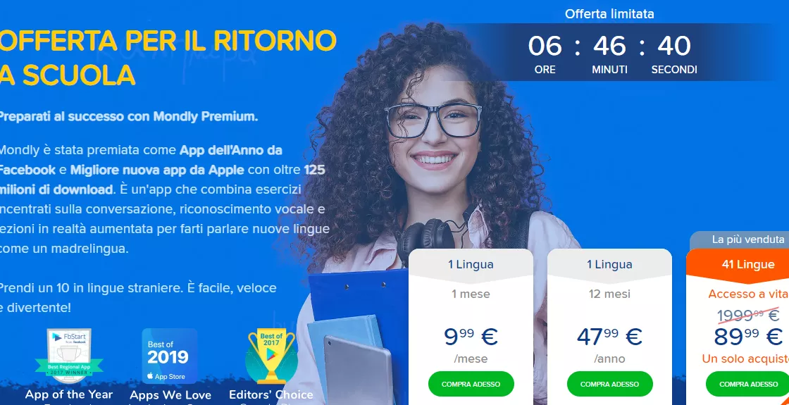 Promo “Ritorno a scuola” di Mondly: piano a vita scontato del 96%