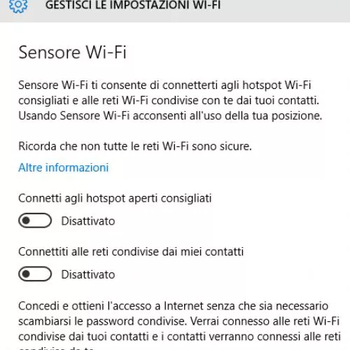 Disattivare WiFi Sense, Windows 10 elimina la funzione
