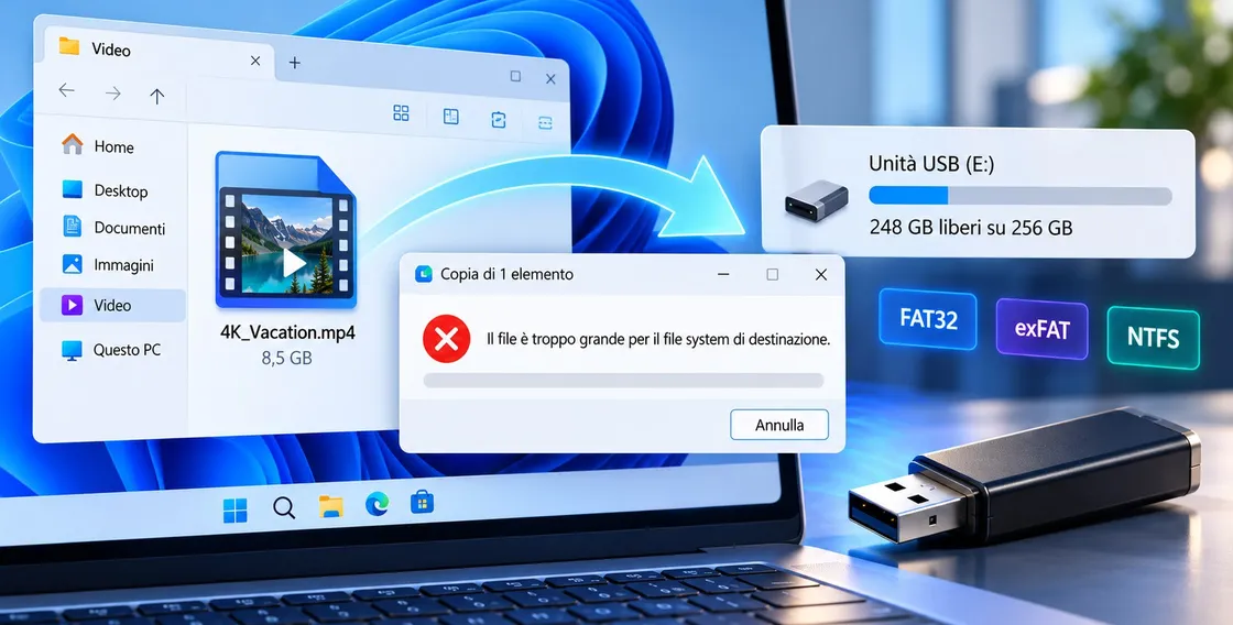 Il file è troppo grande per il file system di destinazione: perché succede anche se c'è spazio