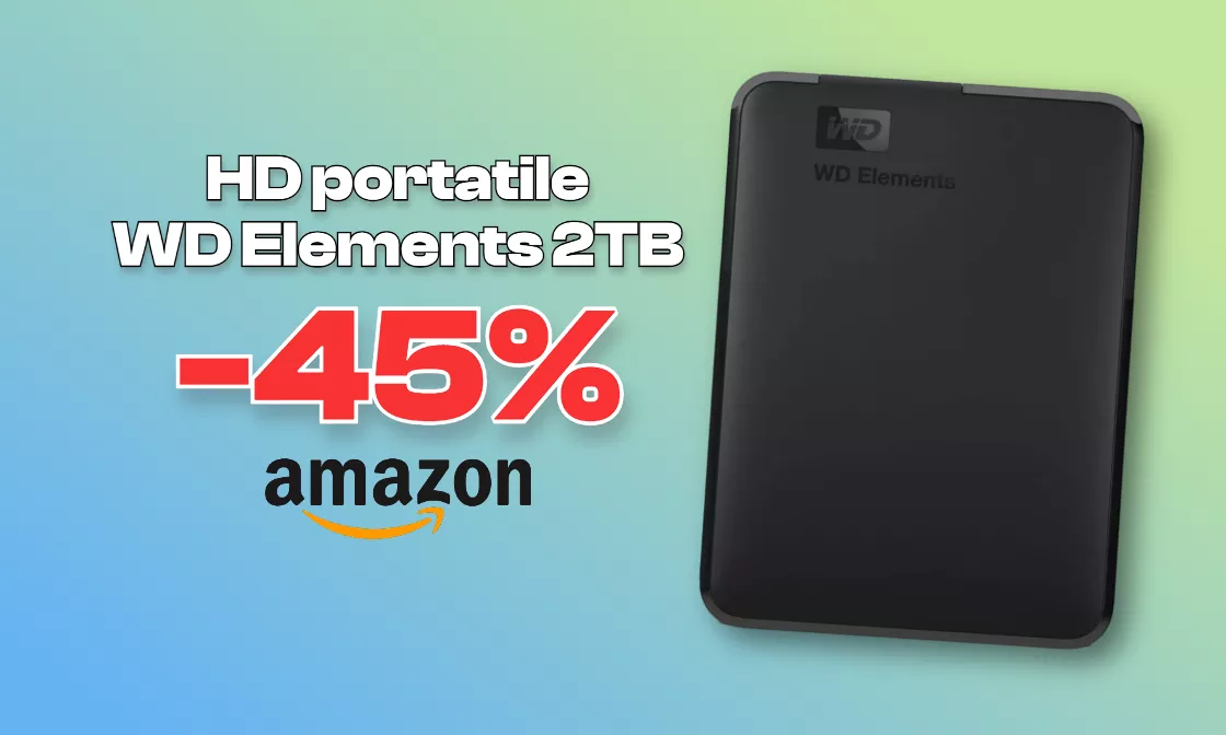 WD Elements 2TB: Amazon sconta del 45% l'hard drive portatile migliore sul mercato