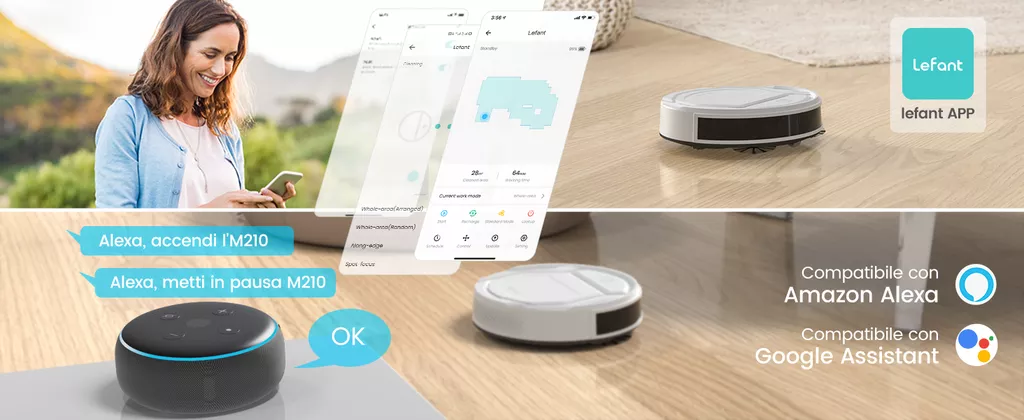 Robot aspirapolvere Lefant - App e controllo vocale
