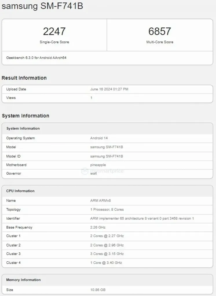 Samsung Galaxy Z Flip6 - Geekbench