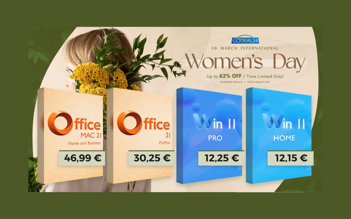 Festa della Donna, Godeal24 sconta Office 2021 Pro, Windows 11 Pro e molto altro