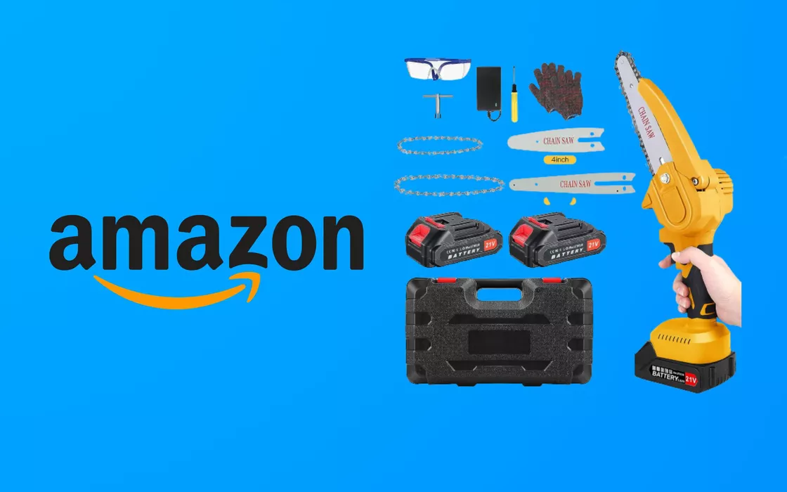 Mini Motosega a batteria, Amazon la sconta quasi a metà prezzo