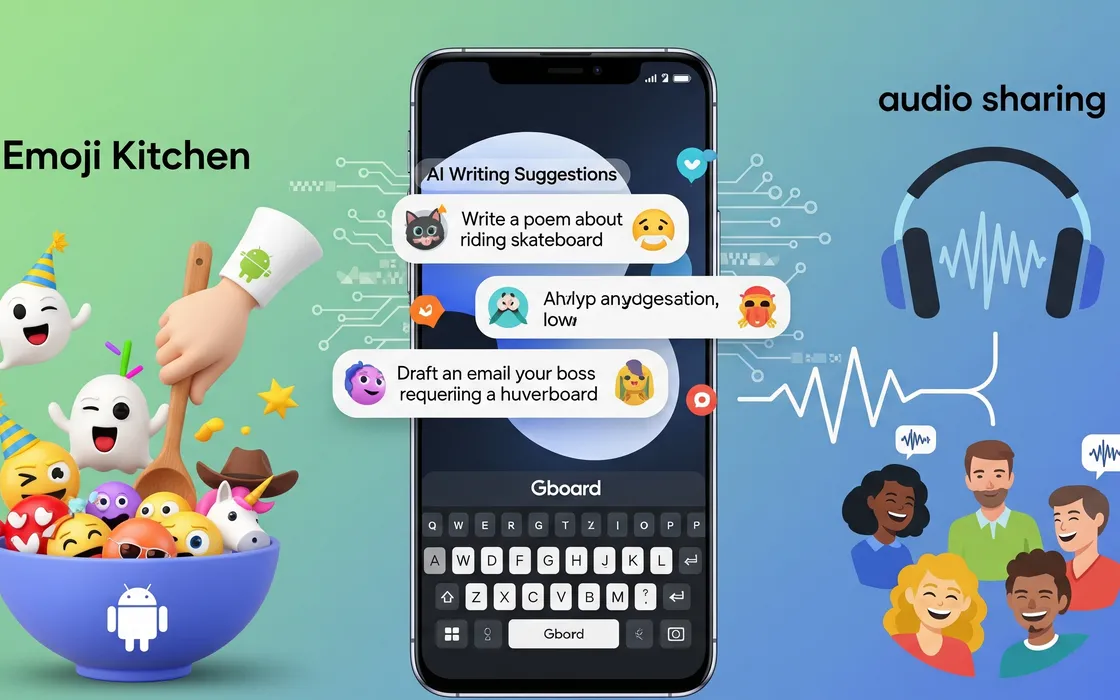 Android introduce nuove funzioni: scrittura AI su Gboard, preferiti Emoji Kitchen e condivisione audio