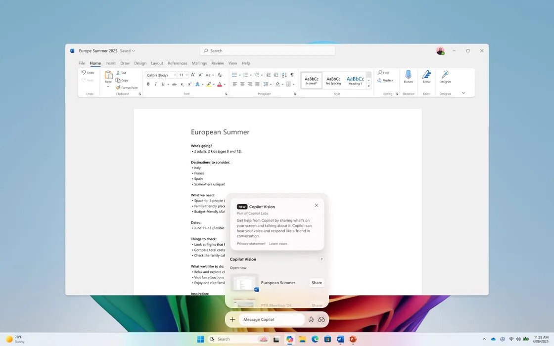 Microsoft Copilot Vision: cosa può fare l'AI con le nostre app Windows