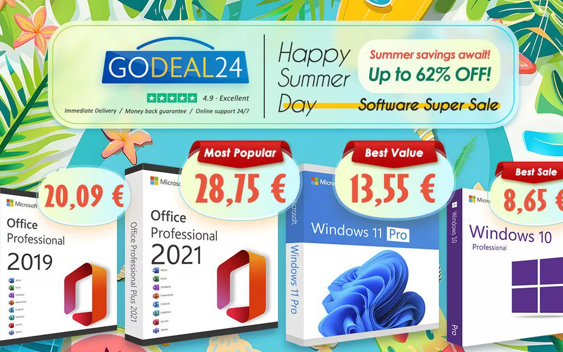 Saldi estivi Godeal24 per software da ufficio! Gli ultimi software Microsoft a partire da 8€