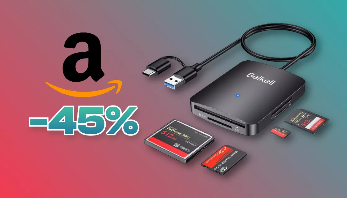 Lettore di schede 4-in-1 con USB-A e USB-C al 45% su Amazon: offerta PAZZESCA