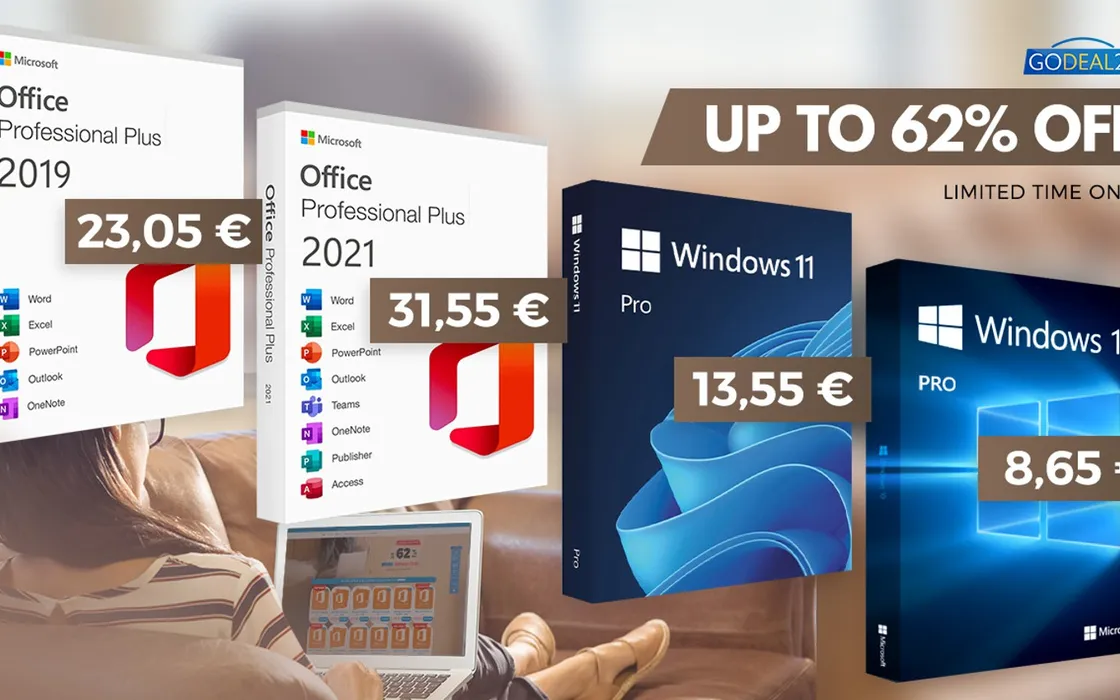 Office 2021 Pro a 26,05 € a vita e l'ultimo Win 11 Pro a 13,55 €! Offerta limitata!
