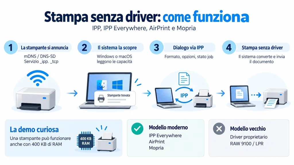 Funzionamento stampante senza driver: infografica