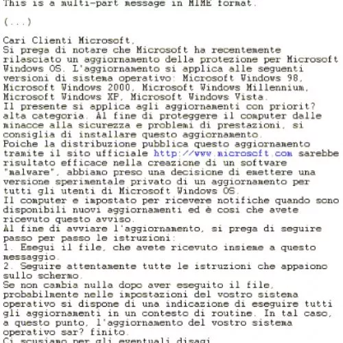 Una falsa e-mail Microsoft arriva nelle mailbox italiane