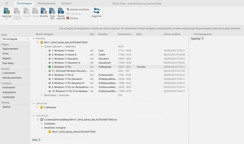 Anteprima: NTLite contro personalizzazione manuale della ISO di Windows 11