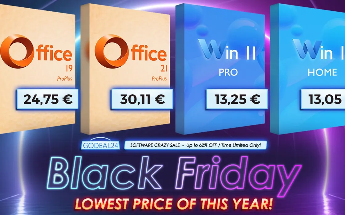 Black Friday 2025: su Godeal24 Office 2021 Pro a 30,11€ e Win 11 Pro a 13,25€