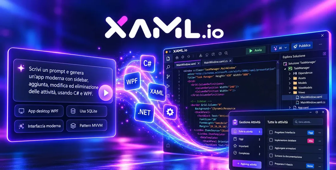 Scrivi un prompt e ottieni un'app .NET completa: XAML.io porta il vibe coding su C# e WPF